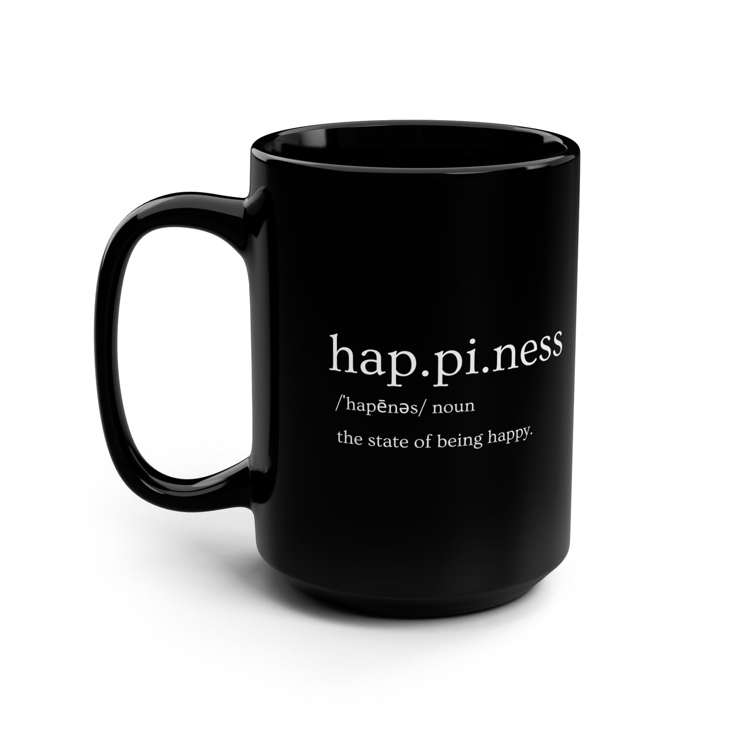 zz "Happiness" Black Mug, 15oz